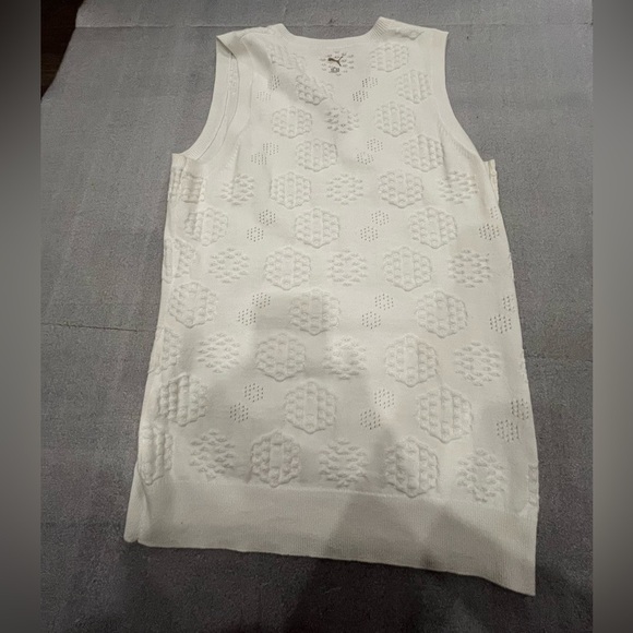 [L] Puma White Knit Polo Golf White Vest V-Neck Unisexs - Picture 5 of 5